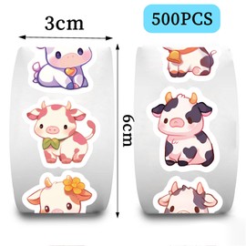 Cow Rolls Small Stickers for Kids 500Pcs Cute Circle Teacher Supplies Stickers for Kids Classroom 10 Designs Motivational Stickers for Training Reward (Cow)