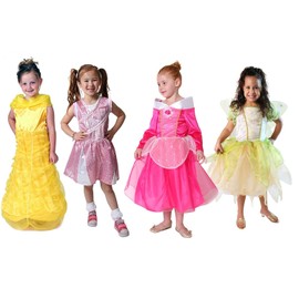 Making Believe Classic Storybook Princess Dress 4 Pack Set - Blue/Purple/Hot Pink/Yellow and Red - Assorted Size 4-8 Years (4-6 and 6-8)