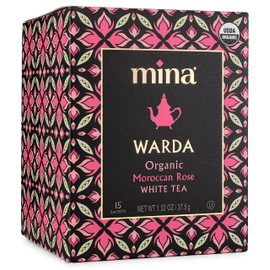 Mina Warda Organic Moroccan Rose White Tea, 15 Biodegradable Sachets - Rose Tea Bags, White Tea with Moroccan Rose Petals, Organic White Tea Bags, Low Caffeine Tea