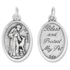 Caritas et Fides St. Francis Bless and Protect My Pet Medal Charm - 1" Medal Pendant Silver Oxidized St. Francis for Necklace, Medals for Jewelry Catholic, Made in Italy