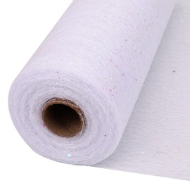 Trimming Shop 11 Inch x 27 Yards Sequin Tulle Fabric Roll Tulle Mesh Fabric for DIY Tutu Skirt, Wedding Decoration, Xmas Tree, Gift Wrap, Christmas Wreath, Party Decoration, White