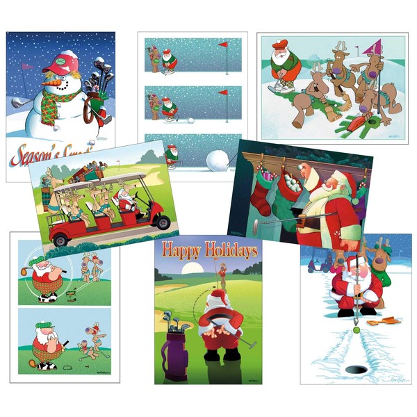 Box Set of Golf Christmas Card Variety Pack 24 Cards & Envelopes - Funny Holiday Golf Cards