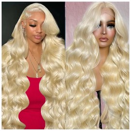 613 Blonde Perücke mit Spitzenfront, Echthaar, 13 x 6 cm, gewellt, HD, Spitzenfront, 180 % Dichte, transparent, Spitzenfront, vorgekämmt, Babyhaar, 50,8 cm