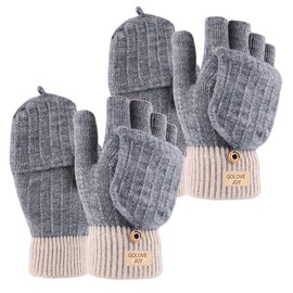 FUIPVGI 2 Pairs of Winter Gloves Fingerless Gloves Women's Fingerless Thermal Gloves Touchscreen Gloves Winter Warm Gloves Convertible Warm for Men and Women One Size (Grey), gray