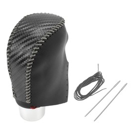 HEROFFIX Gear Shift Knob Cover Stick Shifting Handle Protector for Nissan Rogue 2014-2016 Black Carbon Fiber Grey Faux Leather 1 Pc Anti-Slip Car