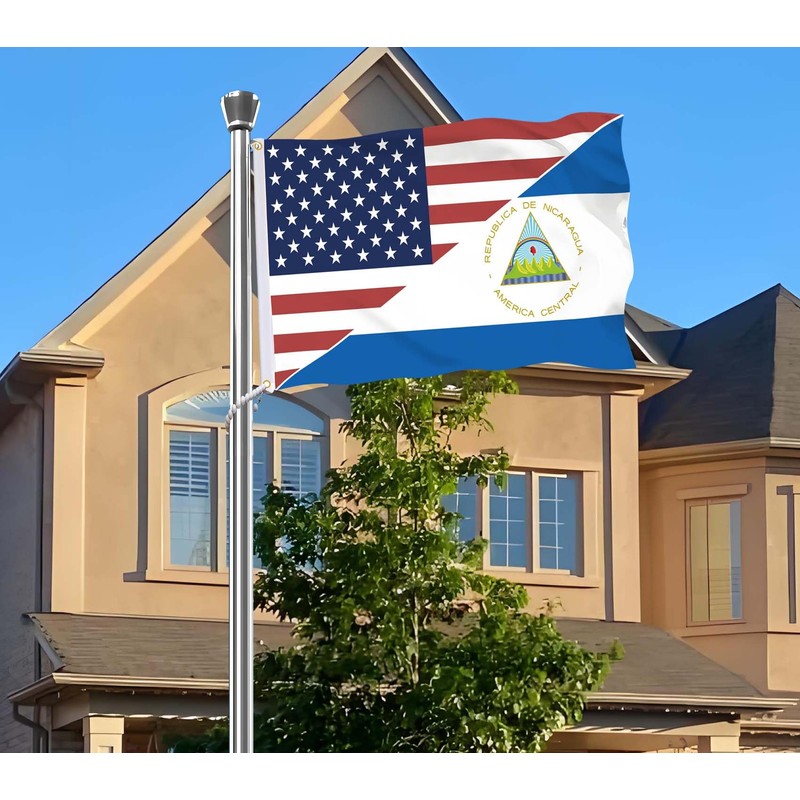 Nicaragua USA Flag,Big 3x5 FT Nicaraguan Flag,36x60 Inch Large Double-Printed