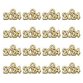 Patikil 2024 Graduation Tassel Charm, 48 Pcs Alloy 2024 Year Mini Letter Charm for Tassel Cap Necklace Pendant DIY Key Making, Matte Gold