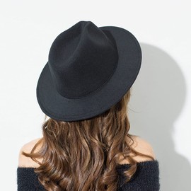 Bamboopack Unisex Classic Black Wool Fedora Hat Wool Blend Panama Wide Brim Derby Cap Trilby Hat Jazz Hat for Wedding Party Performance Props and Daily Use