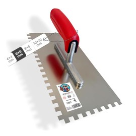 WERKFIT Professional Stainless Steel Trowel 3 mm - Smoothing Trowel Serrated Rustproof - Toothed Spatula with Soft Grip - Eaves Made in Austria 280 x 130 mm (3 x 3 mm)