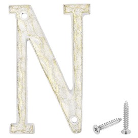 sourcing map House Address Letter, 5.5 Inch Cast Iron Vintage Wall Letter N Outside Letters for Home Street Office Mailbox Sign, White & Gold