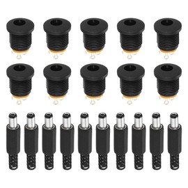 sourcing map 10pcs DC5525 Power Jack Female Panel Mount Connector+10pcs DC5525 Male Plug for Guitar, Car Audio, Power Supply