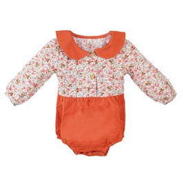 Salute Baby Girl Peter Pan Collar Romper Cotton Causal Long Sleeve Jumpsuit Newborn Baby Bodysuit Outfit Clothes 80 Flower Orange