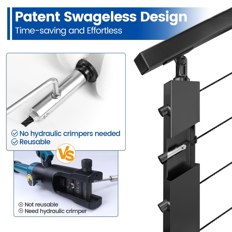 [Patent] Muzata 10 Pack 1/8" Black Swageless Invisible Cable Railing
