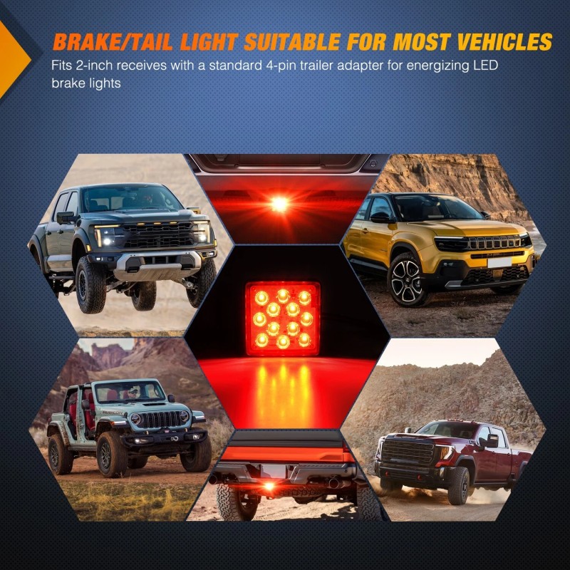 Nilight LED Brake Light Trailer Hitch Cover Square Red Lens