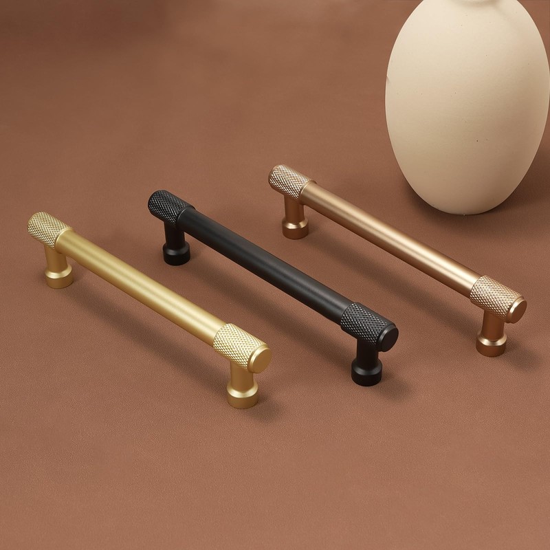 BUKOBYHE 10 Pack 5Inch Kitchen Cabinet Handles Brushed Brass Knurled
