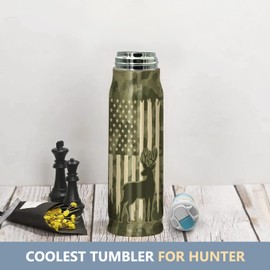 Deer American Flag Camouflage 17oz Stainless Steel Bullet Tumbler - Deer Hunting Gifts for Men - Unique Birthday Fathers day or Christmas Gifts for Hunters