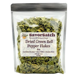 SavorSatch Dried Green Bell Pepper Flakes – 8oz Resealable Pouch | Dehydrated, Diced, Certified Kosher, Non-GMO | Perfect for Cooking, Soups, Stews, Camping, Emergency Food Supply