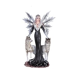 ICE ARMOR 9.5" H Black Fairy with Wolves Statue Fantasy Decoration Figurine