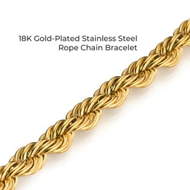 Gold Plated/Silver Rope Chain Bracelets for Women, 6mm Dainty Stainless Steel Bracelet, Non Tarnish, Womens Jewelry Gifts, 6" (Gold, Small)
