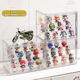 2 Pack Clear Acrylic Display Case 3 Layer,Adjustable Acrylic Boxes with Lids,Storage Organizers Box with Magnetic Door,Figures Collectibles Showcase for Home Office Living Room Dorm