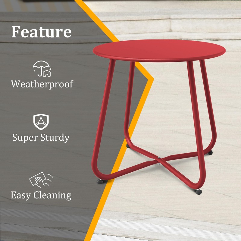 Decksplore Patio Side Table Waterproof Round Metal Steel Weather Resistant