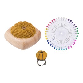 QUARKZMAN Wooden Base Pin Cushion with Adjustable Finger Ring Felt Needle Cushion and 40 Pieces Sewing Needles for Sewing Quilting Crafts DIY Crafts Yellow