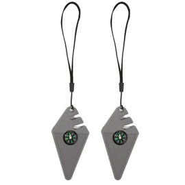 2PCS 6 in 1 Outdoor Knife Sharpener with Compass Survival Whistle Fish Hook Grinding Polishing Portable Gray