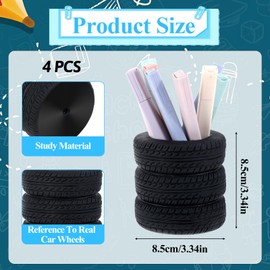 Giantree 4Pcs Tire Shaped Pen Holder, Black Pen Holder Desk Organizer Accessories Pen Holder Plastic Pen Stand Stack Stationery Accessories Christmas Gift for Home Office Desk Pen Pencil Organizer