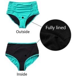 Charmo Ladies Ruched Front Bikini Bottom High Waisted Bathing Suit Bottoms Full Lined Swim Panty Aqua S