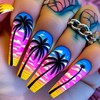 Coconut Tree Design Press on Nails Colorful Gradient Fake Nails