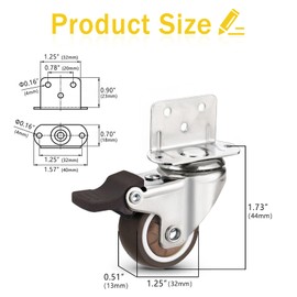 Silent and Durable Swivel Plate Caster Wheels with Brake - Small Furniture Replacement Set of 4 (1.25inch, 4brake)