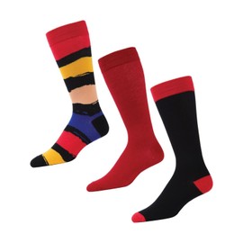 MeMoi Paint Block Cotton Blend Crew Sock 3 Pack Black-Red 10-13