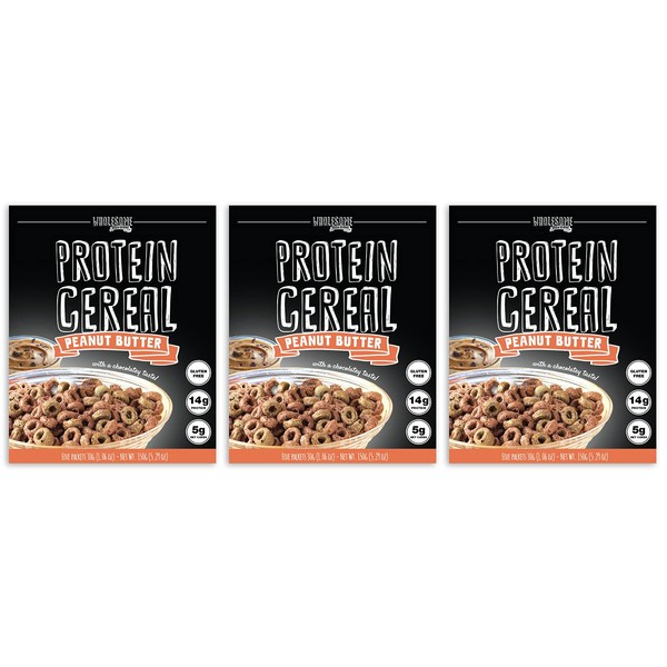 Paquete de 3 cereales en proteína, cereales bajos en carbohidratos, cereales altos en proteínas, 0.57 onzas de proteína, 0.17 onzas de carbohidratos netos, cereales de alto rendimiento, paquetes macrocontrolados (mantequilla de maní)