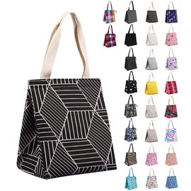 iknoe Insulated Lunch Bag for Women, Durable Wide-Open Foldable & Portable Lunch Tote with Interior Pockets, Water-Resistant Thermal Lunch Cooler for Adults Picnic Beach -Black Rhombus