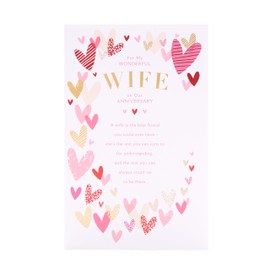UK Greetings Anniversary Card for Wife - Pink & Gold Hearts Design - Thinking of You Range
