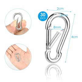Pack of 30 Stainless Steel Safety Buckles, 4 x 40 mm Carabiner Hook Key Holder, Mini Carabiner with Spring Lock Storage Box for Pets, Fishing, Mountaineering, Hiking, Backpack,