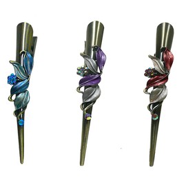 Set of 3 JCGY Flower Metal Alligator Beakclips Duckbill Long Narrow Hair Clips bluePurRed For All Hair Type