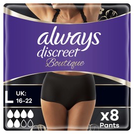 Always Discreet Boutique Incontinence Pants Women, Large, Plus, 8 High Absorbency Pants, Odour Neutraliser, Dress Size 16-22, For Sensitive Bladder