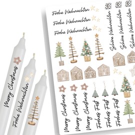 A4 Kerzentattoos Weihnachten | Kerzenfolie für Kerzen | Tattoo Folie Advent | Wasserschiebefolie für Stabkerzen | Set Weihnachten 3