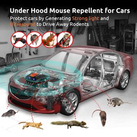 Rodent Repeller for Car Engines, 4 Pack Pest Repellent Ultrasonic for Under Hood with Light Strobe, Truck Engine Rodent Defense Vehicle Protection Mouse Repellent for Rats, Mice, Squirrels, Cats