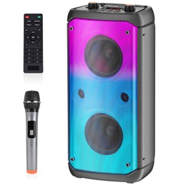 TAMPROAD Bluetooth Speaker, 80W Peak Wireless TWS Portable Outdoor Party Speakers with Subwoofer, Deep Bass, LED Colorful Lights, Loud Stereo Sound Boombox with Radio for Home, Camping, Travel