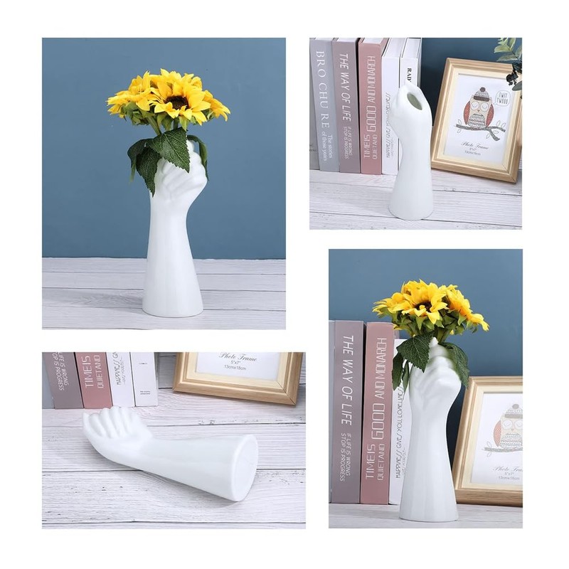 Pojedehy 9Inch Modern Art Ceramic Flower Vase Tabletop White Arm