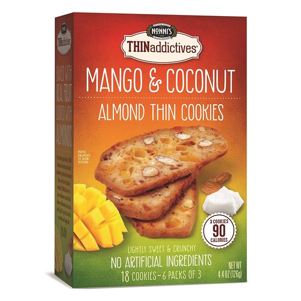 Nonni's THINaddictives, Thin Cookies, Mango Coconut Almond, 6 Count, 4.4 Ounce