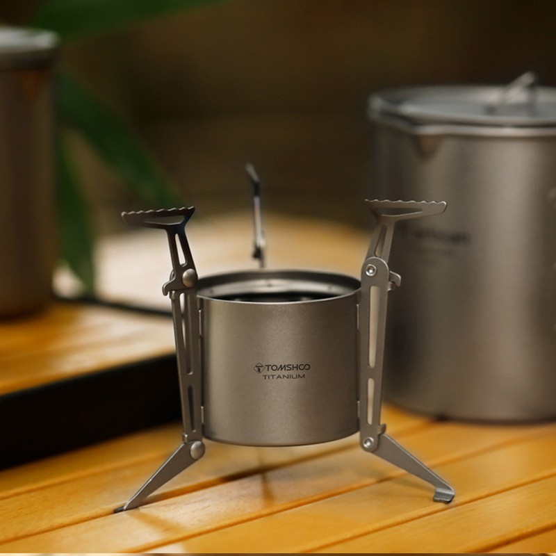 TOMSHOO Titanium Alcohol Stove with Foldable Legs and Pot Supports