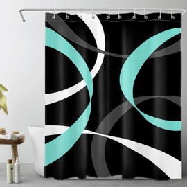 LB Abstract Geometric Shower Curtain for Bathroom,Teal Grey and White Striped on Black Background Fabric Shower Curtain with Hooks,Modern Aesthetic Bathroom Curtains Shower Set,60x72 inches