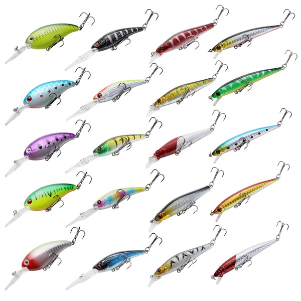 Minnow Crank Baits Fishing Lures Kit Crankbaits with Hooks for