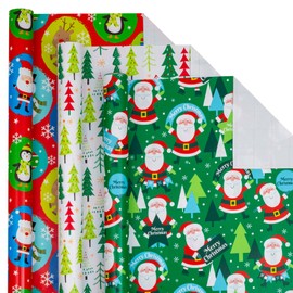 Afucus Christmas Wrapping Paper, Mini Roll, Snowflake, Snowman, Christmas Tree, Santa Claus, Merry Christmas Gift Wrapping Paper Roll for Christmas, Party, Birthday, Holiday (17 Inch X 33 Feet)