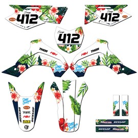 2021-2025 KLX 140 RF Tropic White Senge Graphics Complete Kit with Rider I.D. Compatible with Kawasaki
