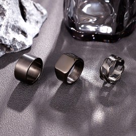 YOVORO 3Pcs Stainless Steel Signet Rings Chunky Wide Band Ring for Men Women Cuban Link Chain Rings Fashion Matte Finish Plain Ring Comfort Fit Size 10 Black