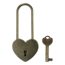 PATIKIL 3.9 Inch Love Locks Heart Padlock with Key Set, Single Heart Couple Wishing Lock Love Padlock for Lover Bridge Anniversary Diary Book Card Box, Bronze
